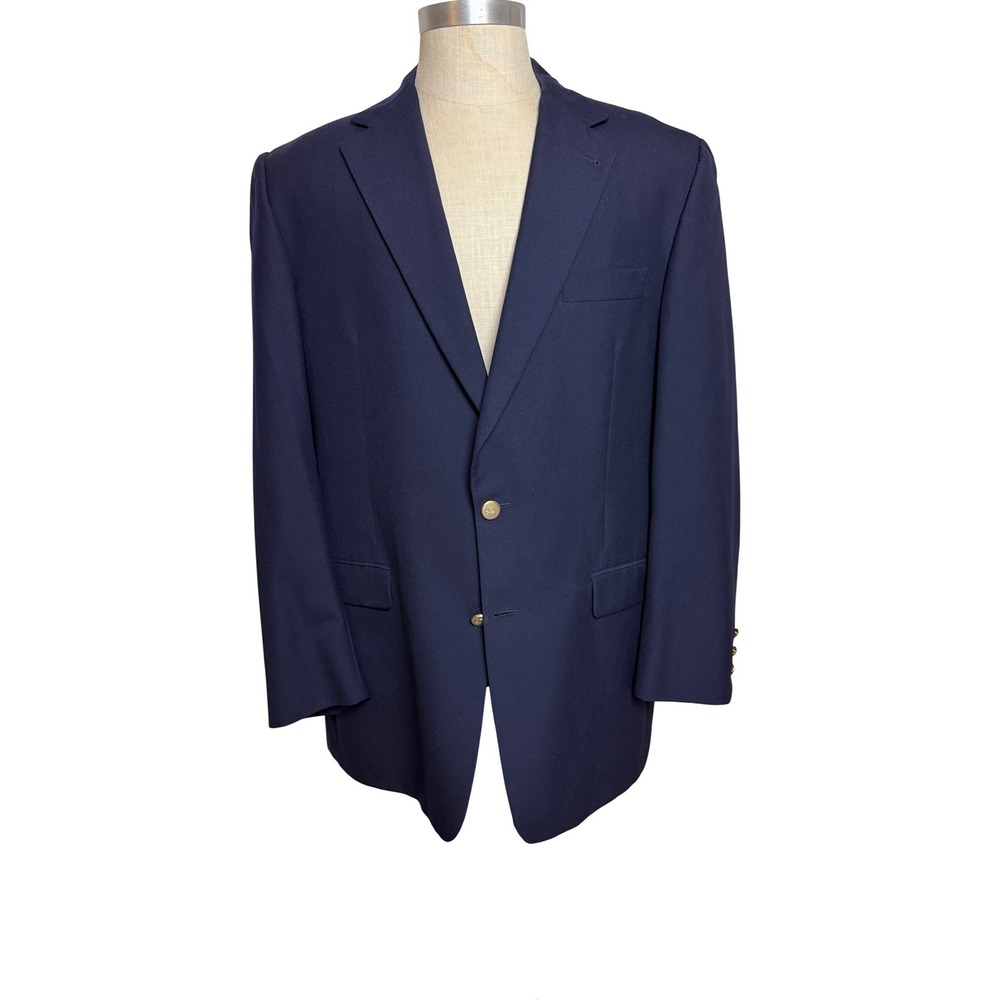 Burberry London Kensington‎ Navy Blue Wool Blazer Gold Crest Buttons 44L Mens